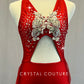 Red Cut Out Leotard with Back Skirt and Silver Appliques - Rhinestones