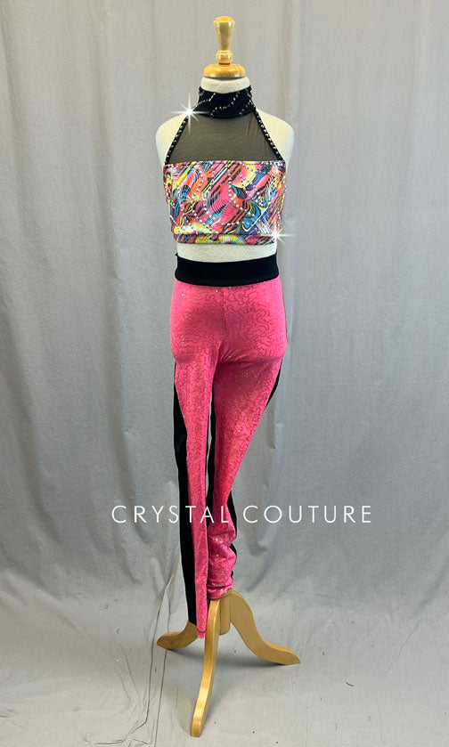 Multicolor & Black Halter Top with Zsa Zsa Leggings - Rhinestones