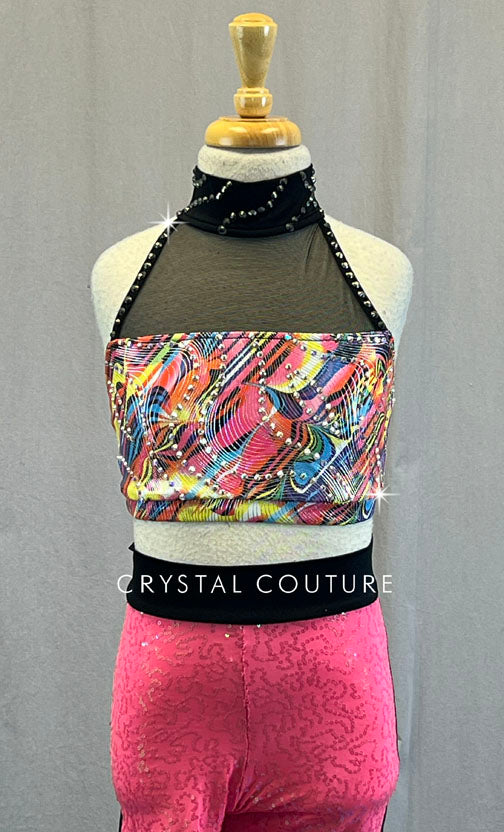 Multicolor & Black Halter Top with Zsa Zsa Leggings - Rhinestones