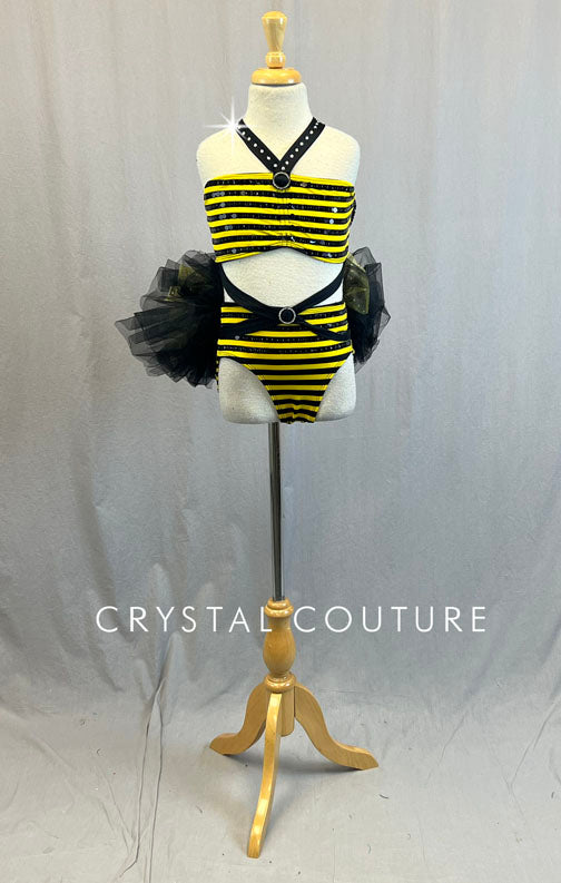 Custom Black & Yellow Bumble Bee Two Piece with Tulle Bustle - Rhinestones