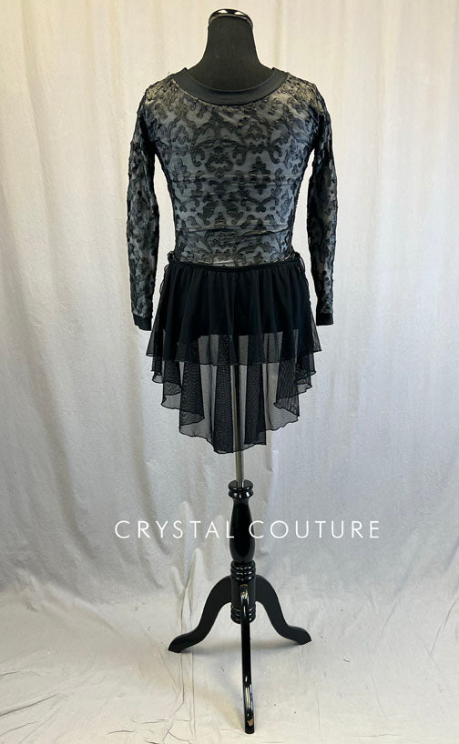 Black Baroque Long Sleeve Leotard with Back Skirt