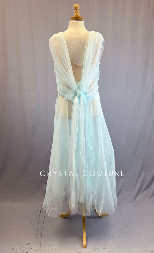 Sky Blue Tulle Skirt and Wrap with Nude Leotard - Rhinestones