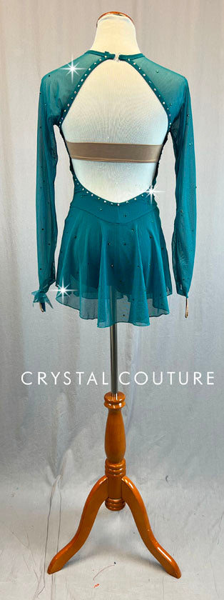 Custom Teal Long Sleeve Mesh Dress - Appliques & Rhinestones