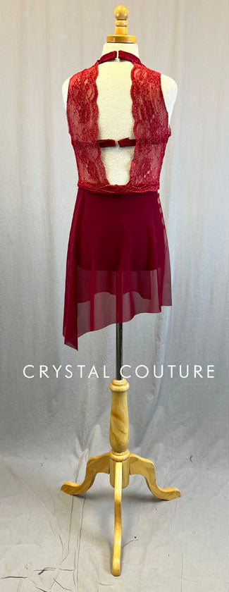 Maroon Lace and Lycra Tunic Leotard