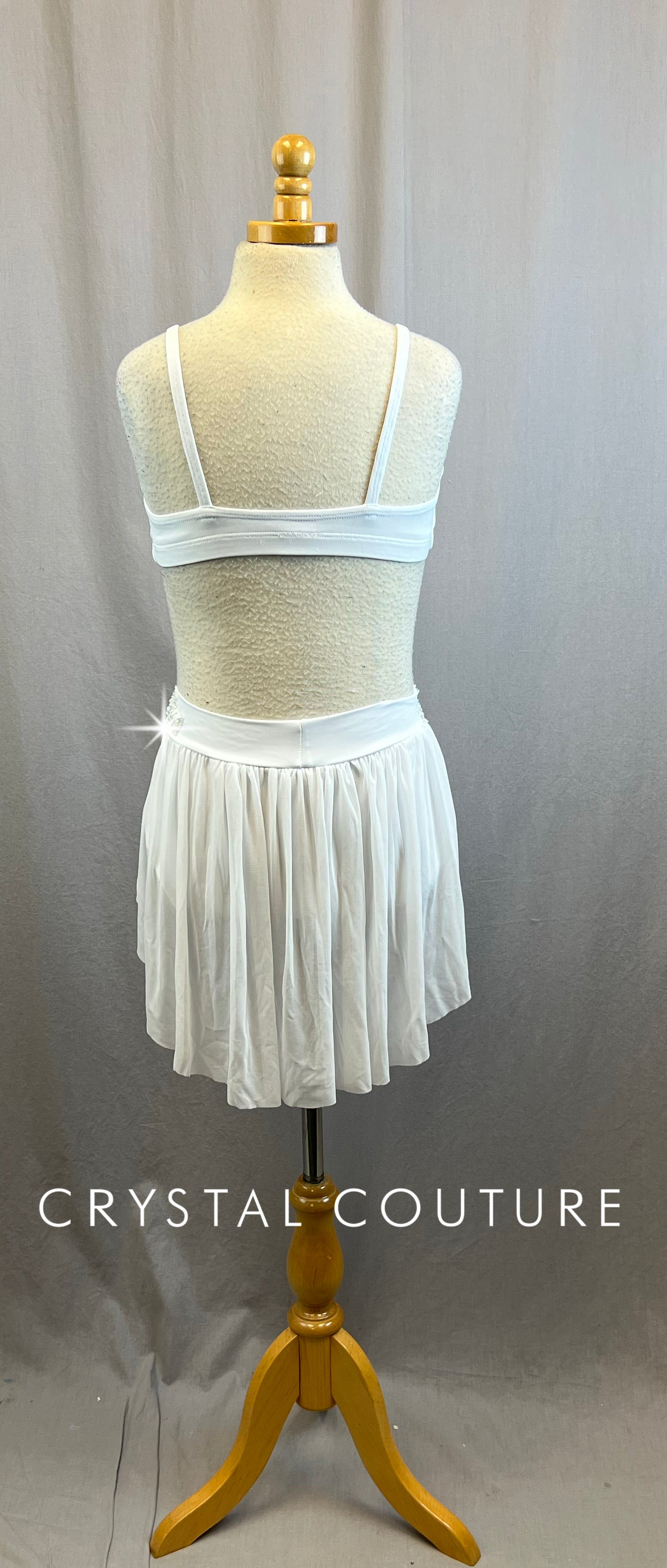 White Lycra Bra Top and Brief Set - Rhinestones