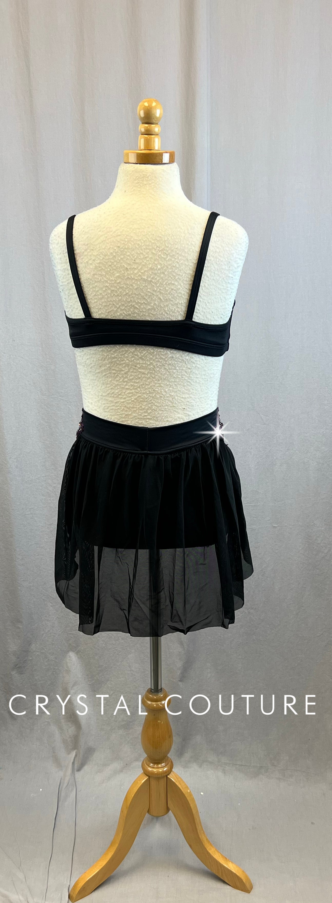Black Lycra Bra Top and Brief Set - Rhinestones