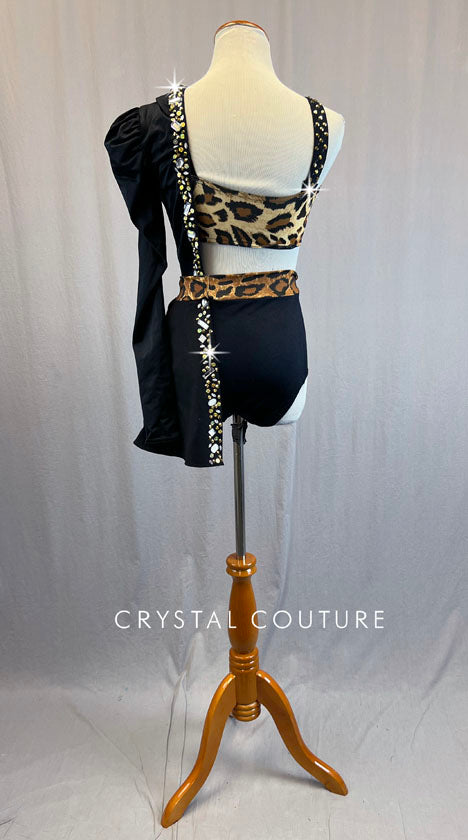 Leopard Print Two Piece with Half Coat - Rhinestones