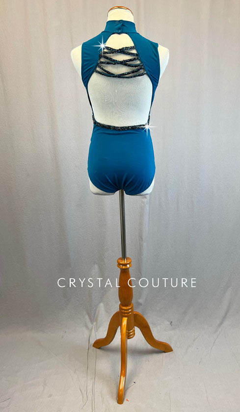 Teal Leotard with Chiffon V Cutout