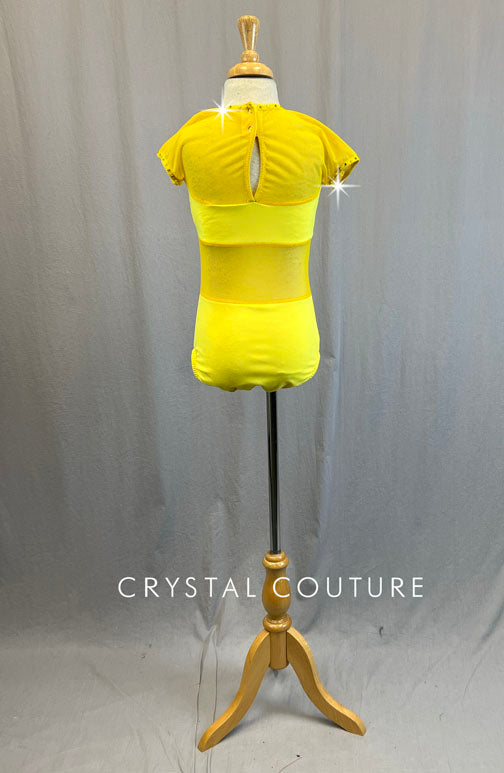Yellow Leotard with Chiffon Mesh Cutouts
