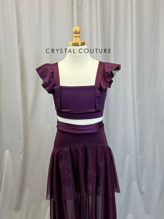 Plum Two-Piece with Mesh Skirt and Ruffle Top