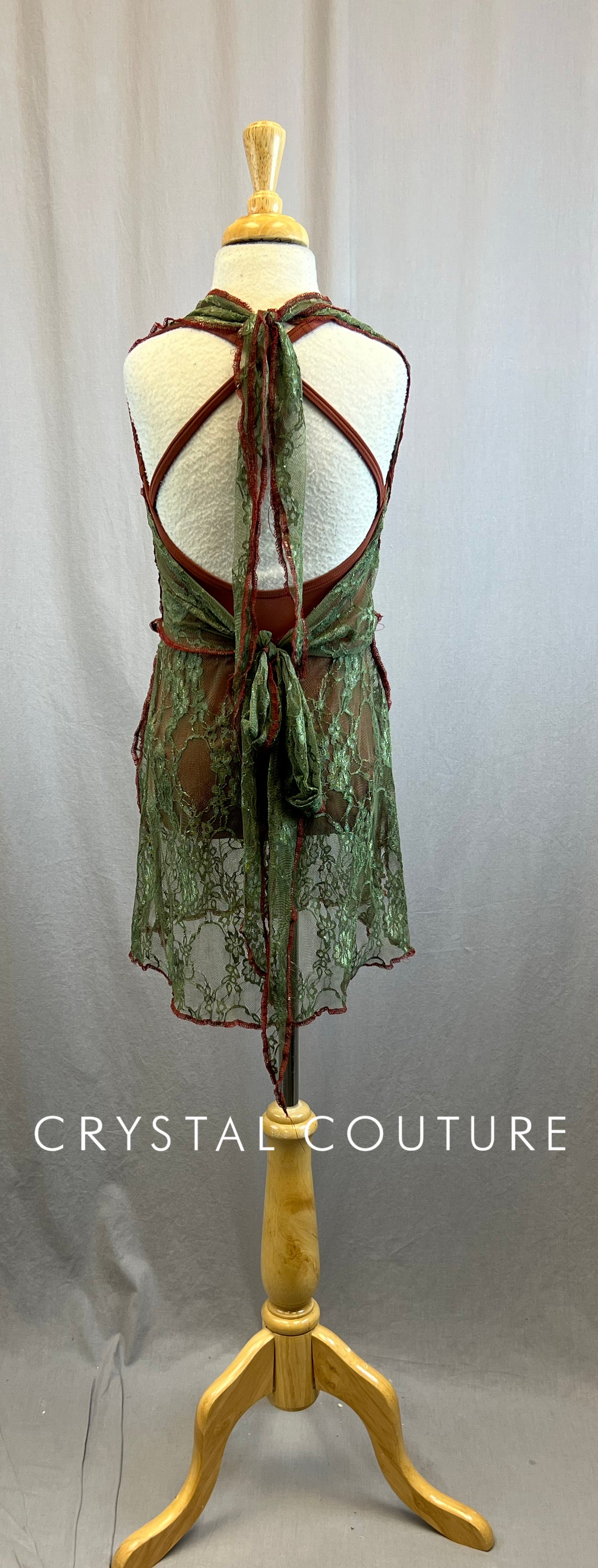 *Brand New* Custom Olive Green Lace and Burnt Amber Leotard Dress