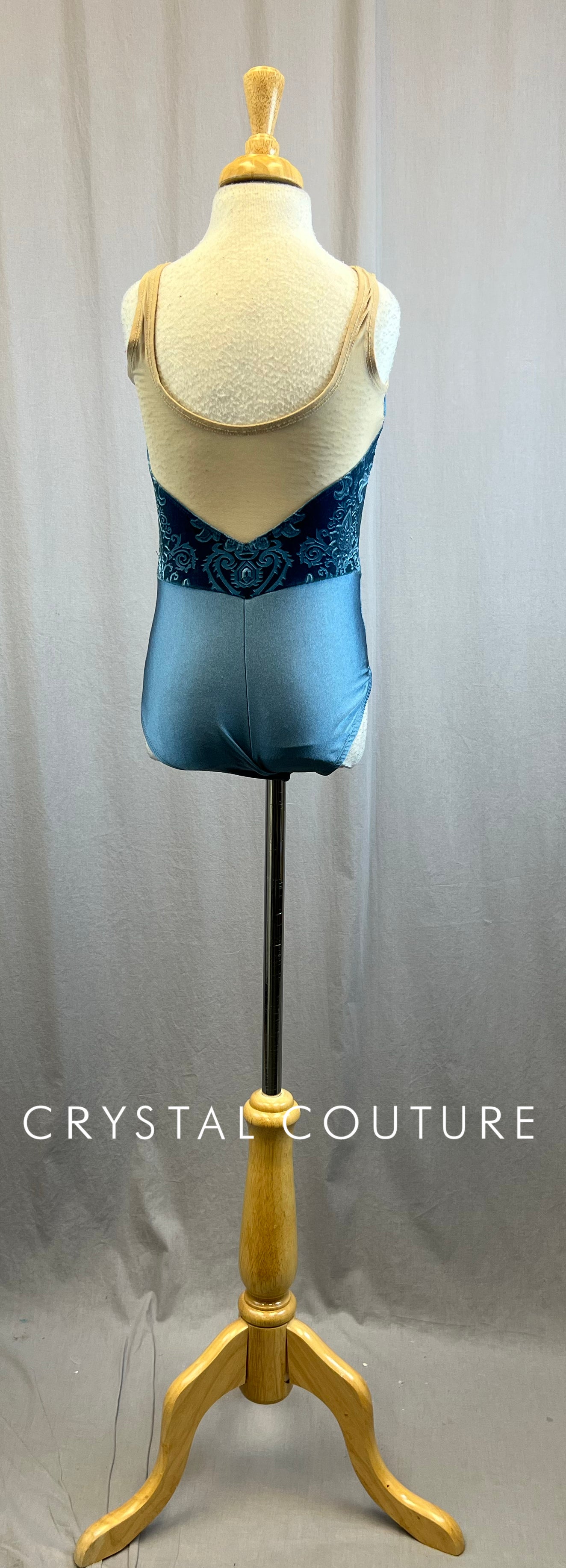 Custom Steel Blue Lycra and Velvet Leotard