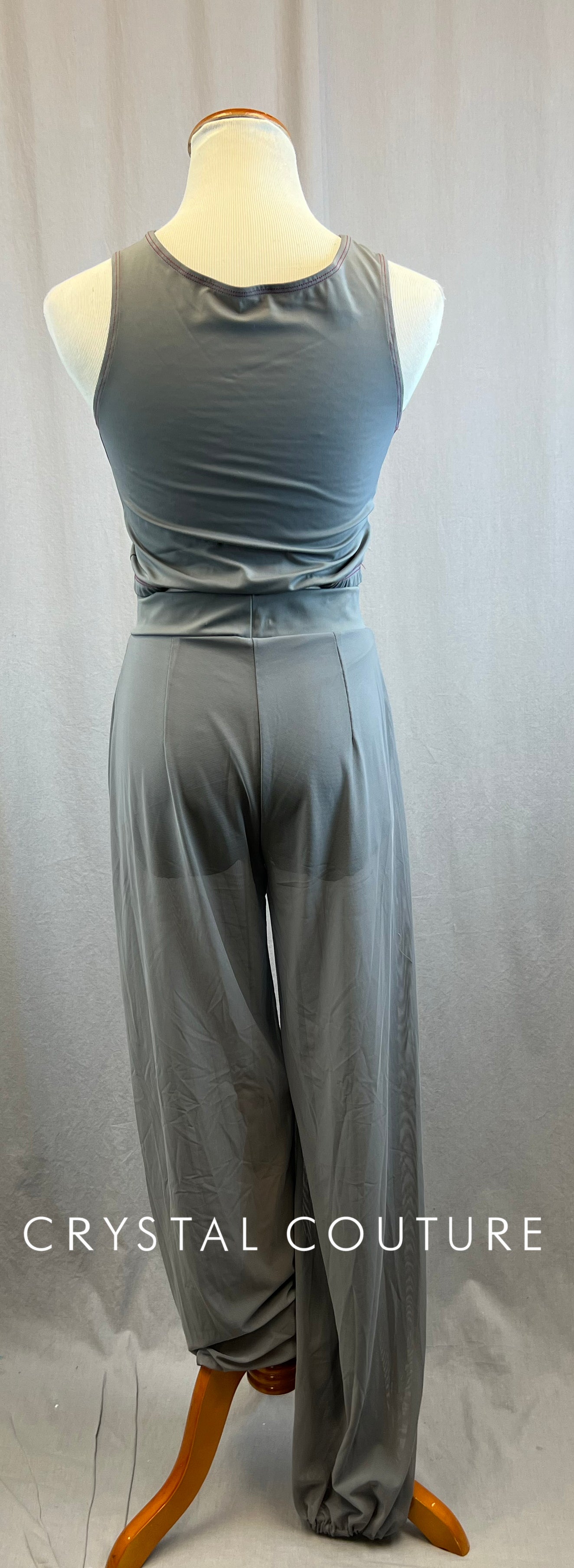 Custom Gray with Red stitching Crop Top and Mesh Pant Set