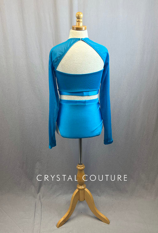 Custom Turquoise Long Sleeve Crop Top With Briefs
