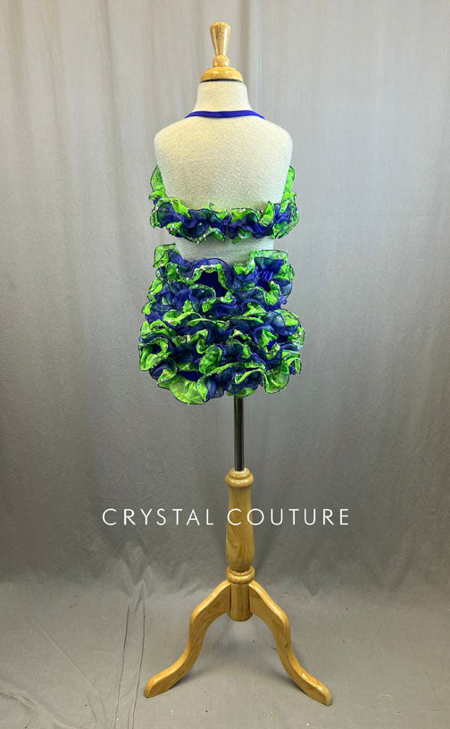 Custom Purple and Green Ruffle Two Piece with Sequin