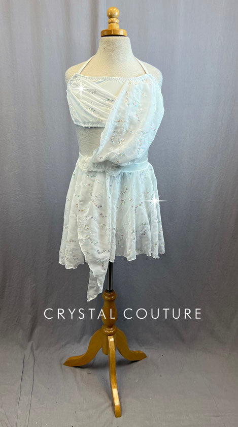 white lyrical dance dress Custom White Two Piece With Sequin Applique Chiffon – Crystal Couture