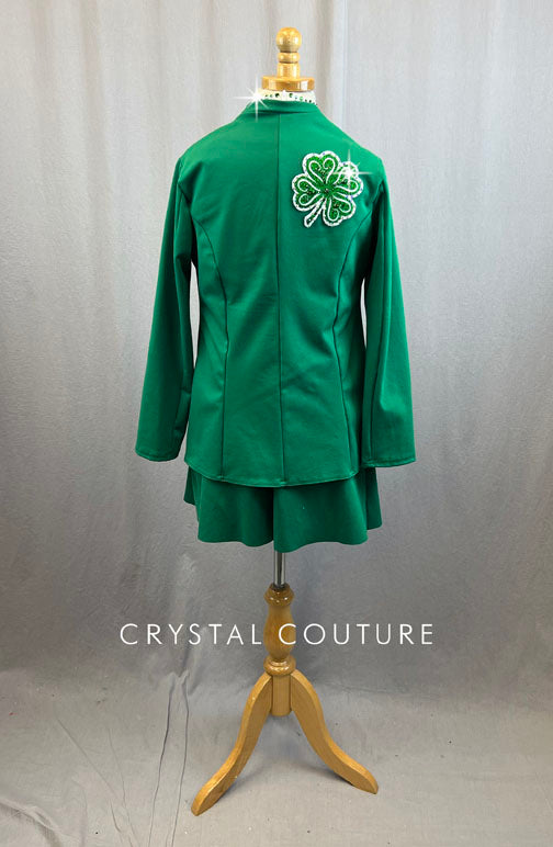 Custom Green Blazer And Shorts With White Lycra Crop Top