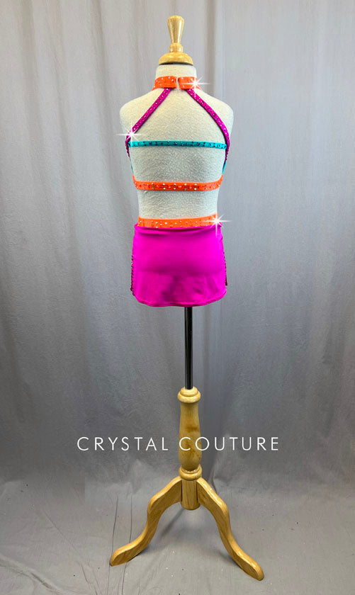 Custom Colorblocked Teal, Fuchsia and Electric Orange Two Piece