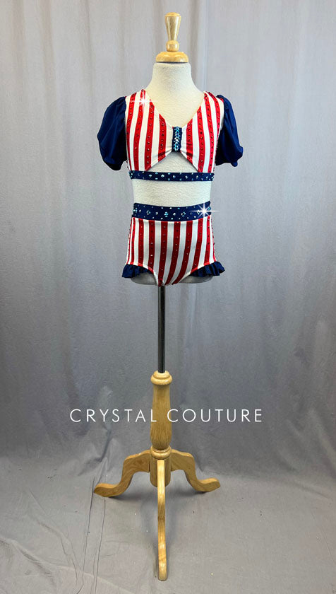 ladies red white and blue dresses Custom Patriotic Red, White and Blue Striped Two Piece – Crystal Couture
