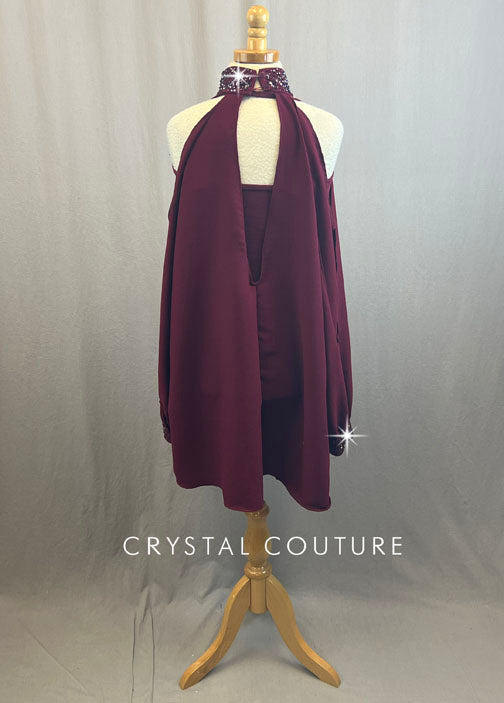 Custom Maroon Tunic With Rhinestones and Built In Maroon Lycra Unitard