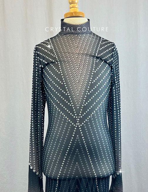 Black Mesh Body Suit With Polka Dot Pattern and Rhinestones