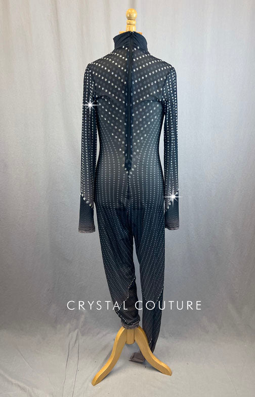 Black Mesh Body Suit With Polka Dot Pattern and Rhinestones