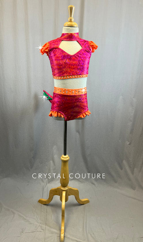 Custom Pink and Orange Dinosaur Print Costume With Rhinestones