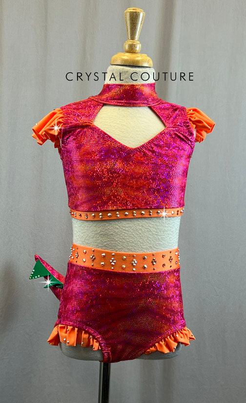 Custom Pink and Orange Dinosaur Print Costume With Rhinestones