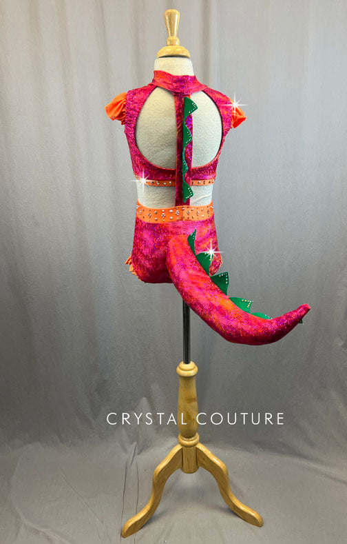 Custom Pink and Orange Dinosaur Print Costume With Rhinestones