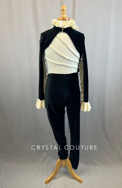 Custom Black Velvet Bodysuit With Ivory Lycra Ruffles and Trim