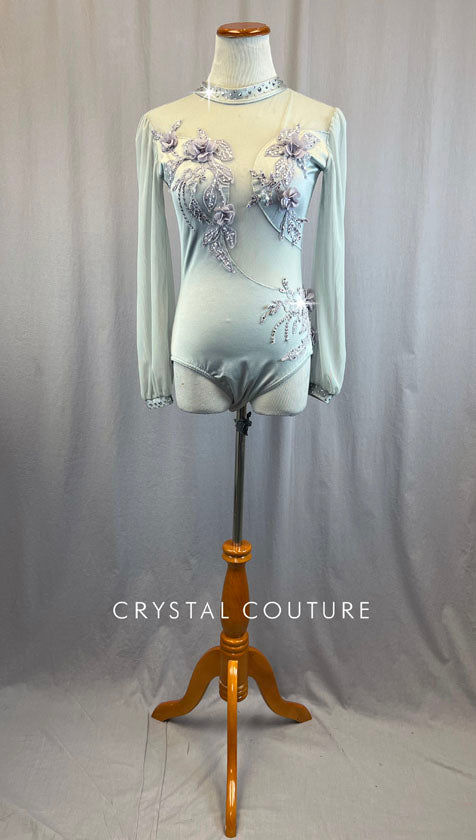 Custom Grey Leotard with Lavender Appliques and Rhinestones