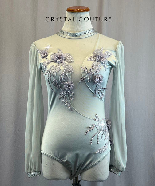 Custom Grey Leotard with Lavender Appliques and Rhinestones
