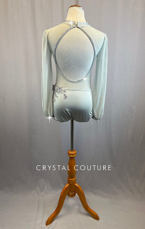 Custom Grey Leotard with Lavender Appliques and Rhinestones