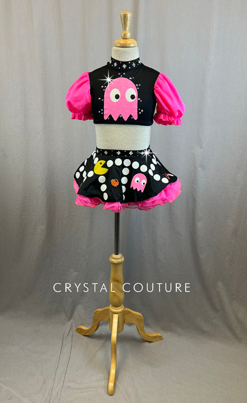 Custom Hot Pink  Pac-Man Themed Two Piece With Rhinestones