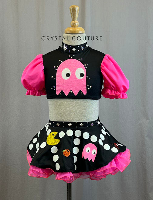 Custom Hot Pink  Pac-Man Themed Two Piece With Rhinestones