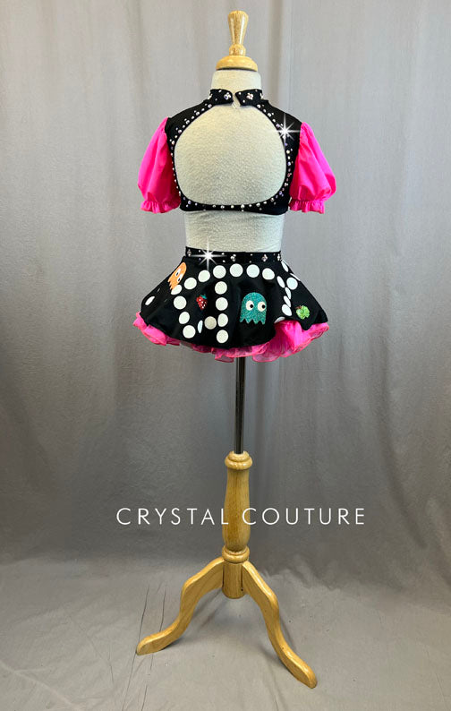 Custom Hot Pink Pac-Man Themed Two Piece With Rhinestones