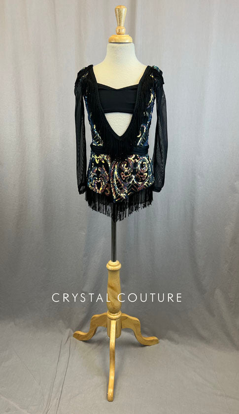 Multi Colored Sequin with Black Fringe and Lycra Dress