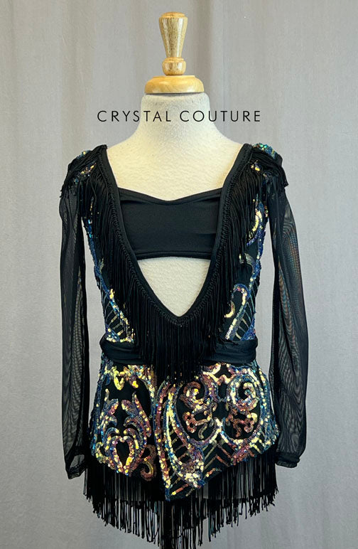 Multi Colored Sequin with Black Fringe and Lycra Dress