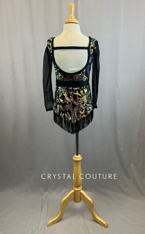 Multi Colored Sequin with Black Fringe and Lycra Dress