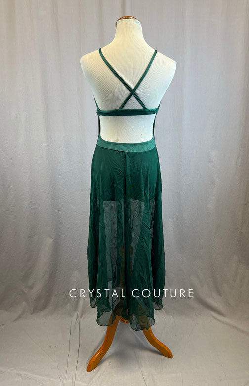 Forest Green Lyrical Dress with Attached Mesh Skirt and Rhinestones
