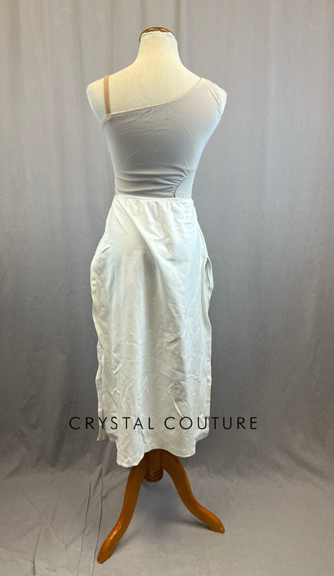 Nude Lined White Mesh Cutout Dress with White Skirt.