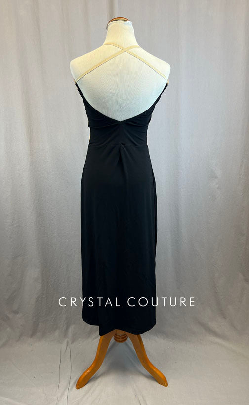 Black Lycra Dress with Nude Lycra Side Panels and Rhinestones
