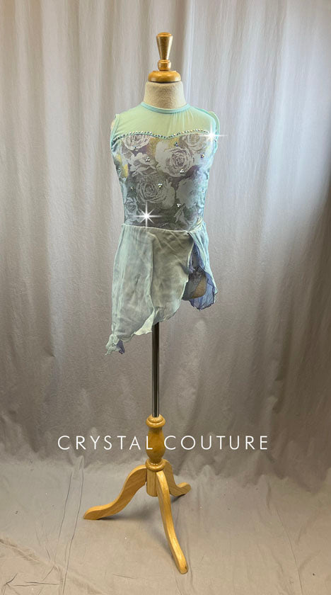 Robin Egg Blue and Lavender Swirl Lycra with Mesh Skirt Crystal Couture Robin Egg Blue and Lavender Swirl Lycra with Mesh Skirt Crystal Couture