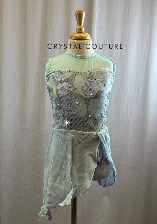 Robin Egg Blue and Lavender Swirl Lycra with Mesh Skirt