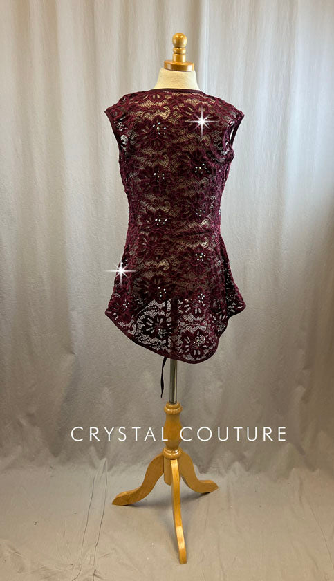 Maroon Lace Wrap Dress with Rhinestones. *Bra Top and Briefs Not Included.