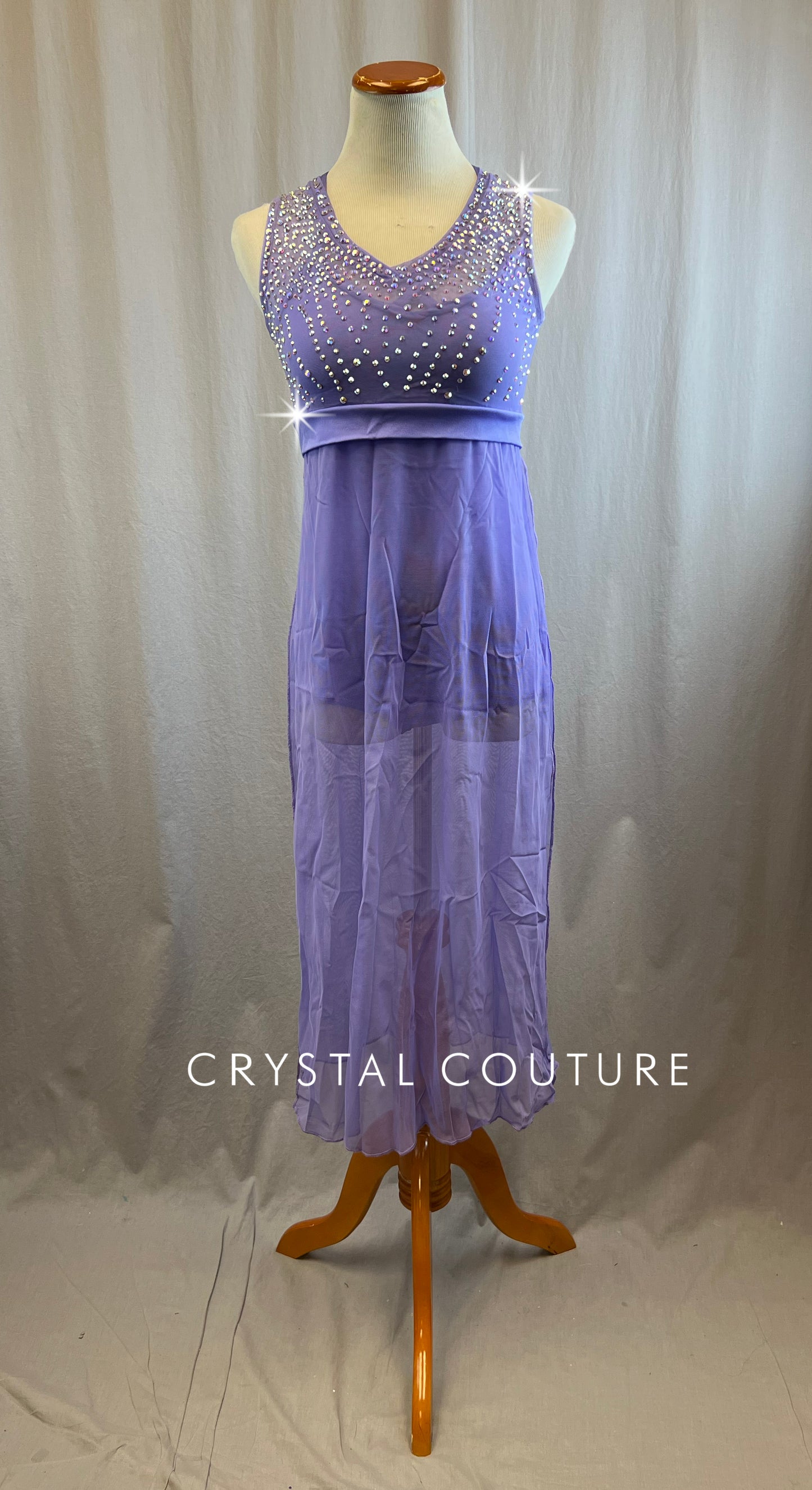 Lavender Mesh Dress with Rhinestones and Lycra Leotard
