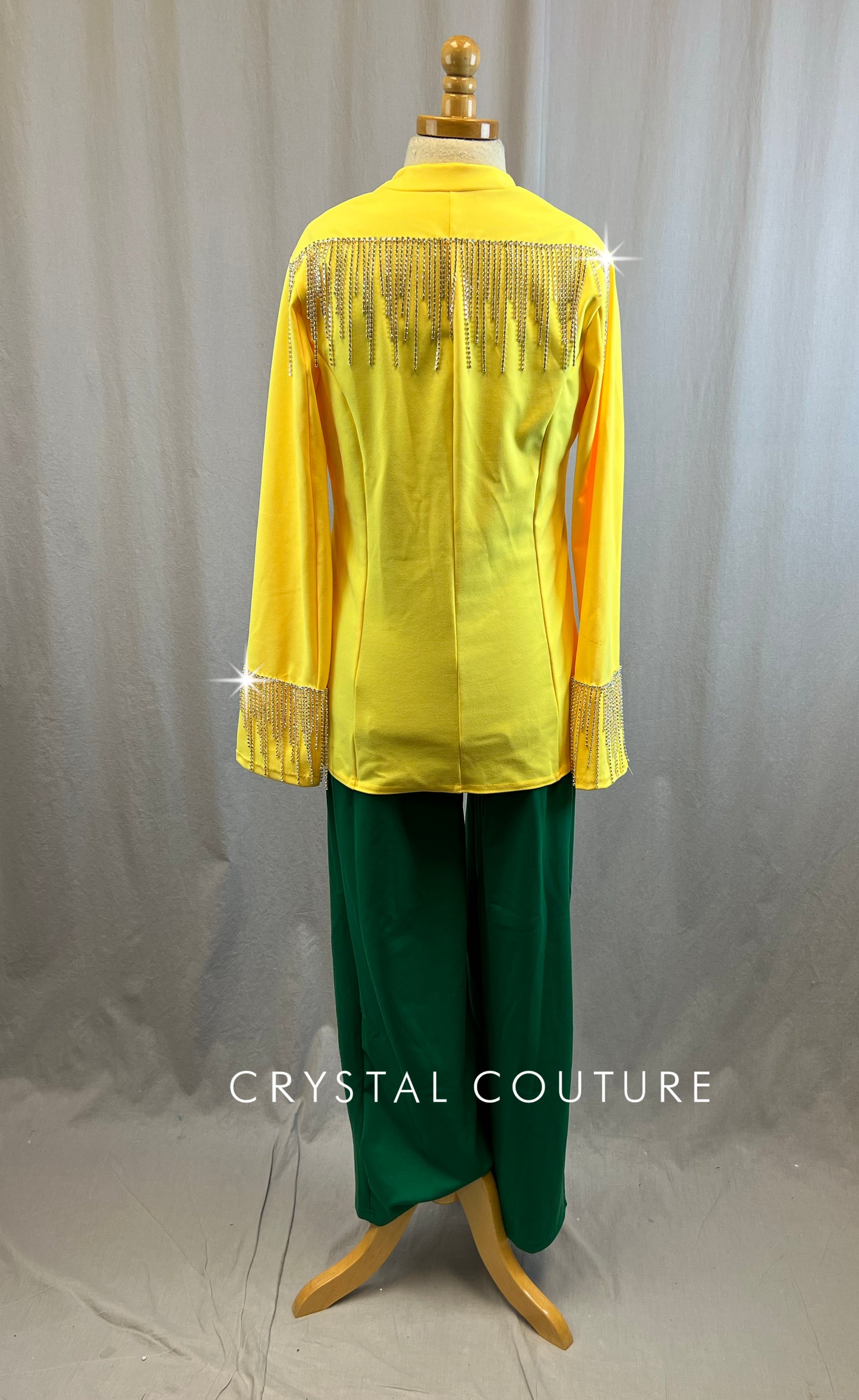 Tri Color 3-Piece Set - Yellow Jacket, Blue Sports Bra and Green Pants - Rhinestones