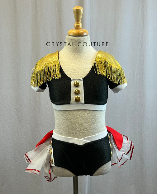 Marching Band Inspired 2-Piece with Cap Sleeve Bra Top and Brief with Attached Tulle Skirt
