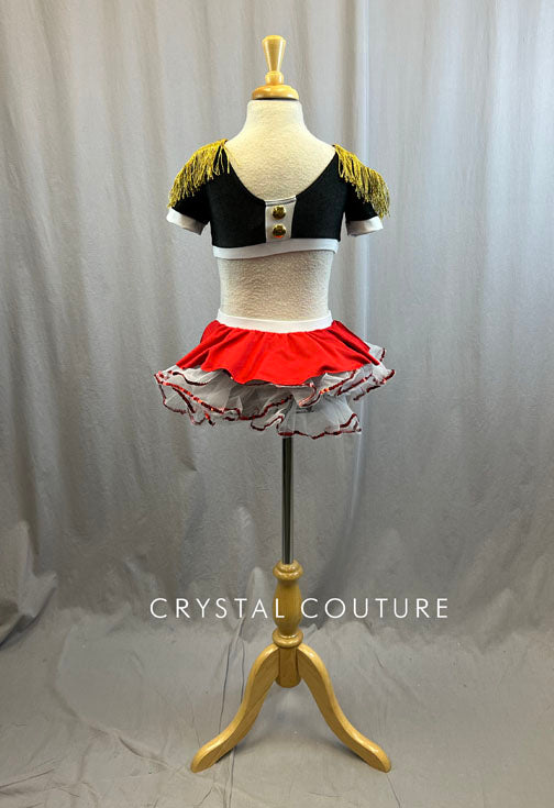 Marching Band Inspired 2-Piece with Cap Sleeve Bra Top and Brief with Attached Tulle Skirt