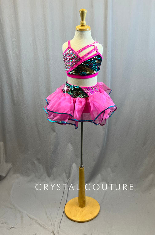 Hot Pink and Multicolor Zsa Zsa Two Piece - Rhinestones